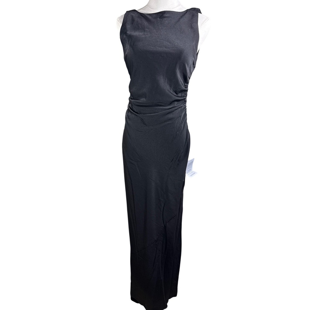 WAYF Black Cowl Back Ruched Satin Maxi Dress XS 93739GWCH-N60 Sleeveless Gown